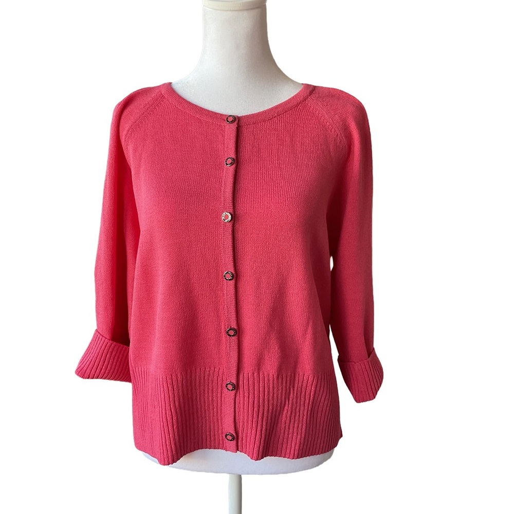Women's Coral Pink Button-Front Cardigan Sweater